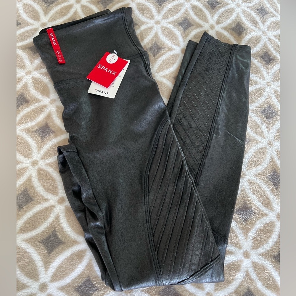 Spanx Faux Leather Moto Leggings Black Small Petite